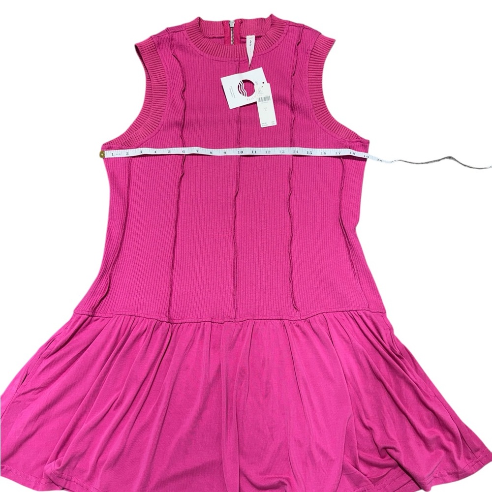 NWT Anthropologie Daily Practice Buzzer Beater Cotton Blend Pink Mini Dress Sz L - Picture 6 of 11